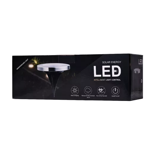 Napelemes kerti lámpák, talajra kapcsolható, alkonyérzékelős, beépített, világító tárcsás, 8 LED, 12 db, hideg fehér