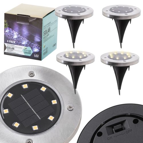 Földre szerelt napkollektoros kerti lámpák 8LED 4db hideg fehér