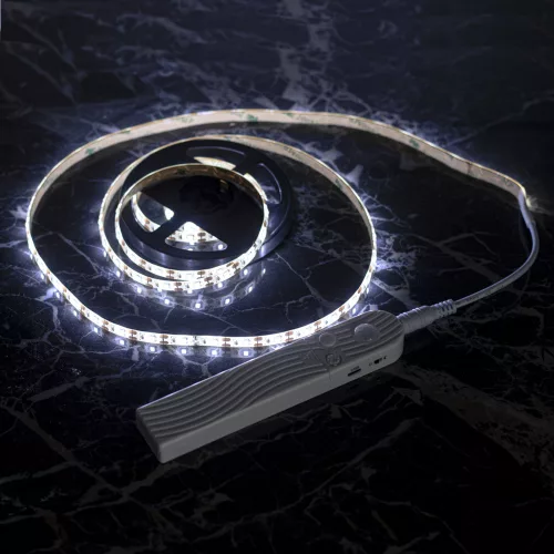 Elemmel működő LED szalag USB mozgásérzékelővel, 2M, hideg fehér