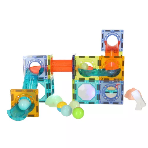 Magnetic cub de construcție marmură teren de mingi, luminos, 49 piese