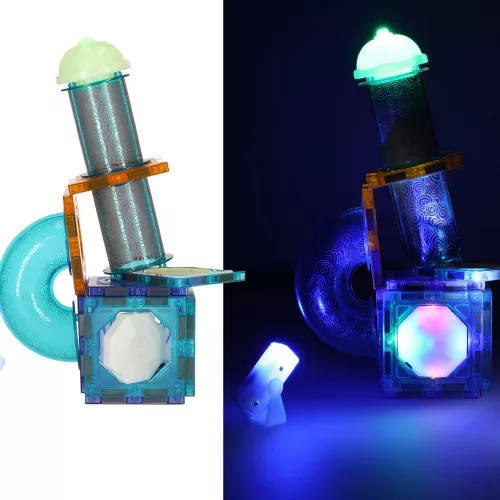 Magnetic cub de construcție marmură teren de mingi, luminos, 49 piese