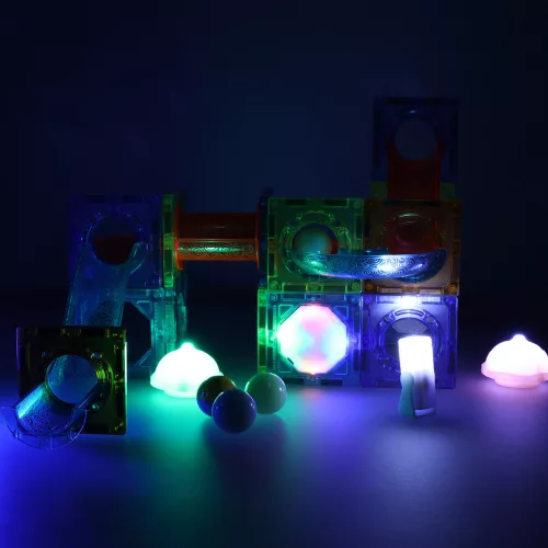 Magnetic cub de construcție marmură teren de mingi, luminos, 49 piese