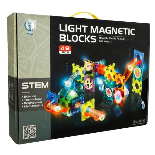 Magnetic cub de construcție marmură teren de mingi, luminos, 49 piese