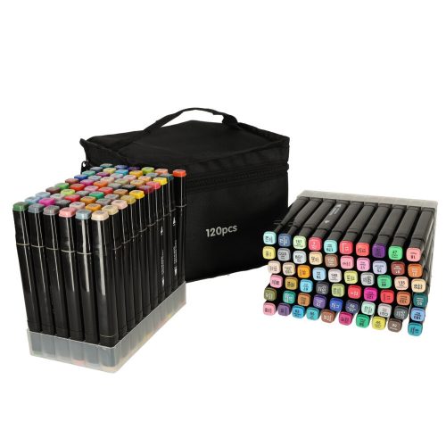 Kétoldalas alkoholos filctollak 120 db-os tokban + állvány