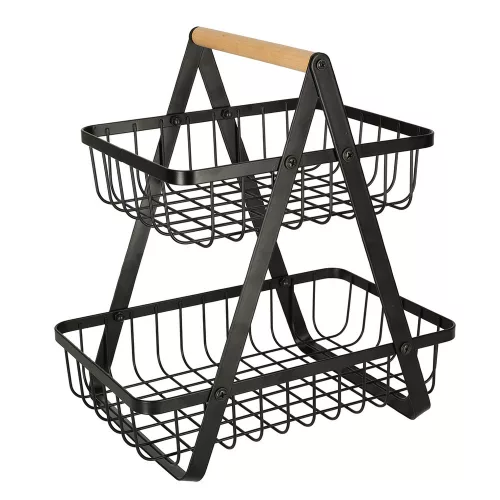 Gyümölcstál kosár, kétszintes, fém, fa
