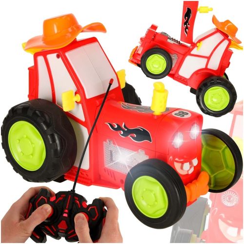 RC ugráló, táncoló traktor hangokkal, piros