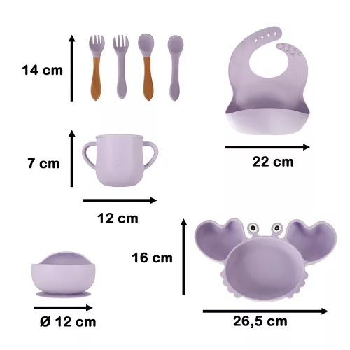Szilikon tányérok gyerekeknek, csecsemőknek, rákoknak, 9 darabos készlet, lila