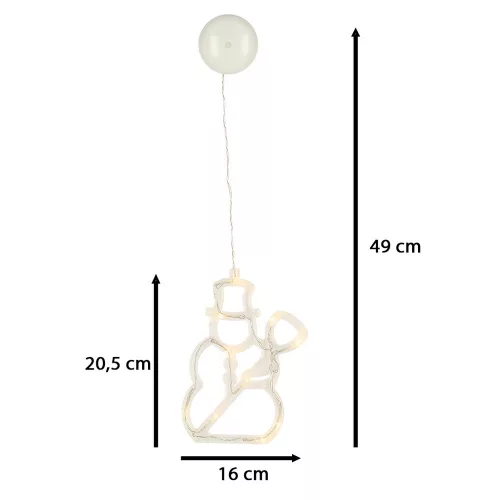 LED lámpák függő karácsonyi ablakdísz hóember 49cm tapadókorong 10 LED