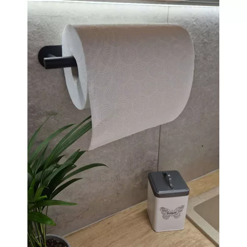 Papírtörlő tartó, konyhai papírtartó, kétoldalas ragasztószalag, matt, loft, fekete