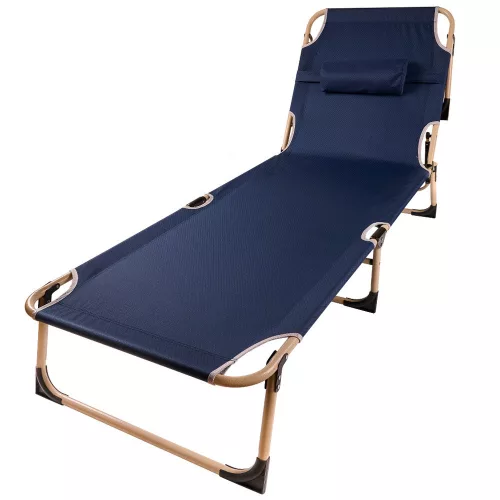LUARO pliabil pat de camping, reglabil, 193 cm, albastru închis