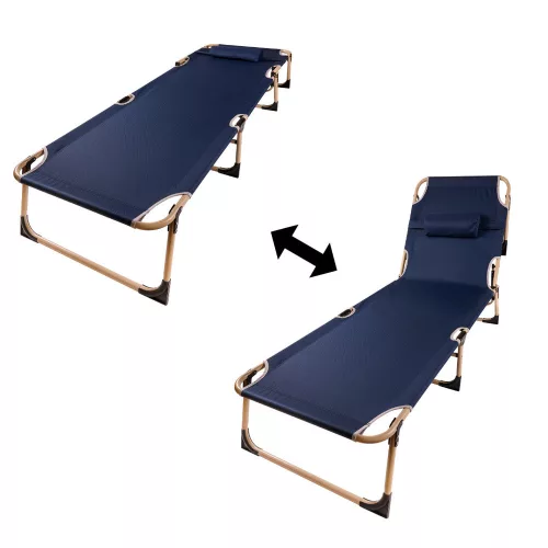 LUARO pliabil pat de camping, reglabil, 193 cm, albastru închis