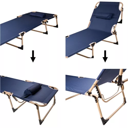 LUARO pliabil pat de camping, reglabil, 193 cm, albastru închis