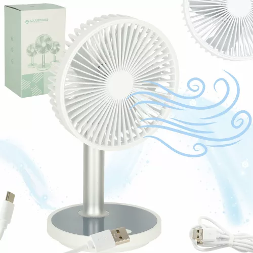 masăi ventilator, portabil cablu fără USB ventilator cu acumulator, reglabil, 4 accesoriu, LED, 38 cm alb