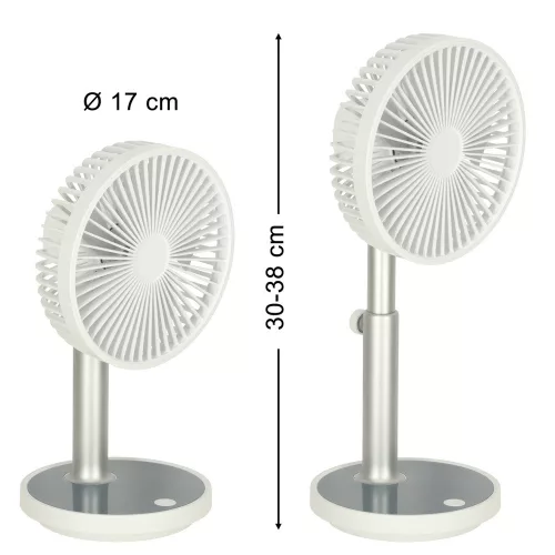 masăi ventilator, portabil cablu fără USB ventilator cu acumulator, reglabil, 4 accesoriu, LED, 38 cm alb