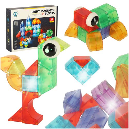 3D építőipari mágneses téglák LED megvilágítással, 32 el.