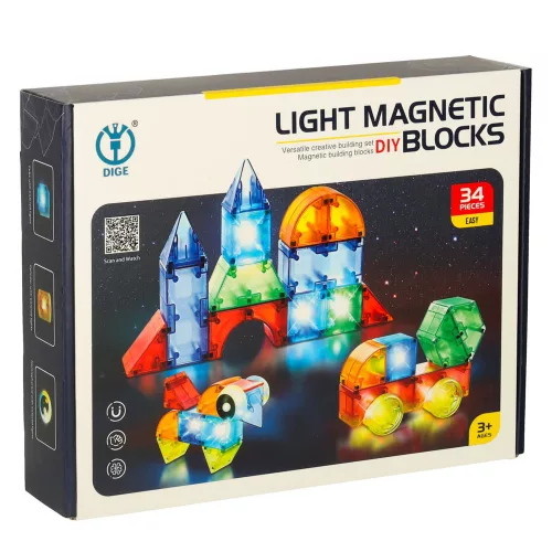 Magnetic cuburi de construcție, luminos baterii, 3D figurine, 32 bucată.
