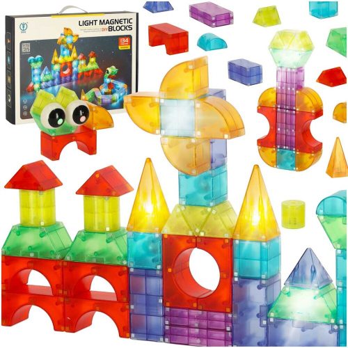 3D építőipari mágneses téglák LED megvilágítással 134 el.