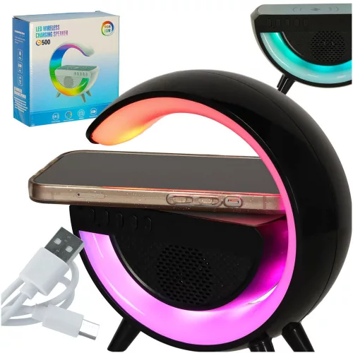 RGB Játékos LED Lámpa Hangszóró Induktív Töltő Fekete