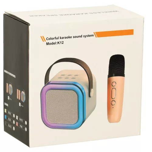 Karaoke szett Bluetooth hangszóró mikrofon USB LED rózsaszín