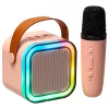Karaoke szett Bluetooth hangszóró mikrofon USB LED rózsaszín
