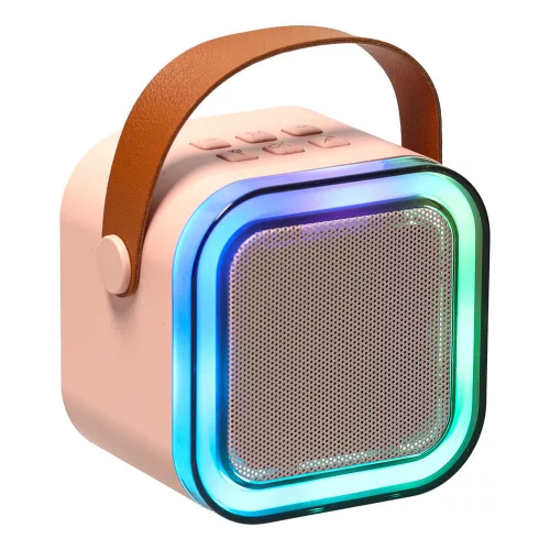 Karaoke szett Bluetooth hangszóró mikrofon USB LED rózsaszín