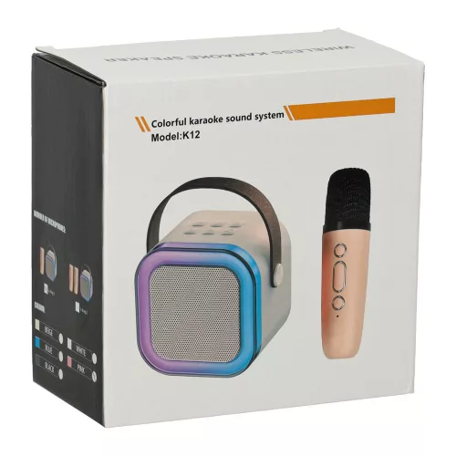 Karaoke szett Bluetooth hangszóró mikrofon USB LED bézs