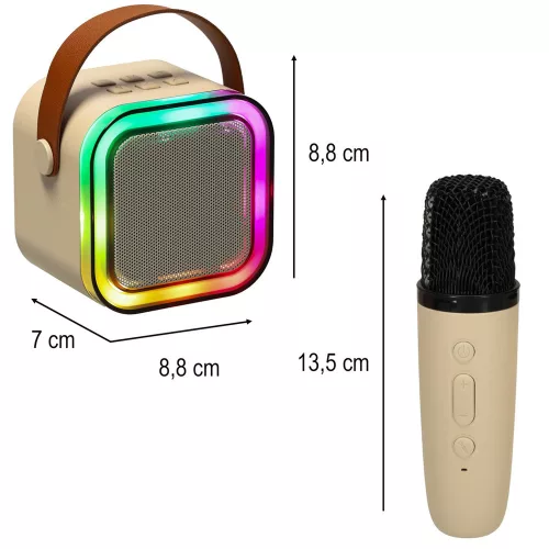 Karaoke szett Bluetooth hangszóró mikrofon USB LED bézs