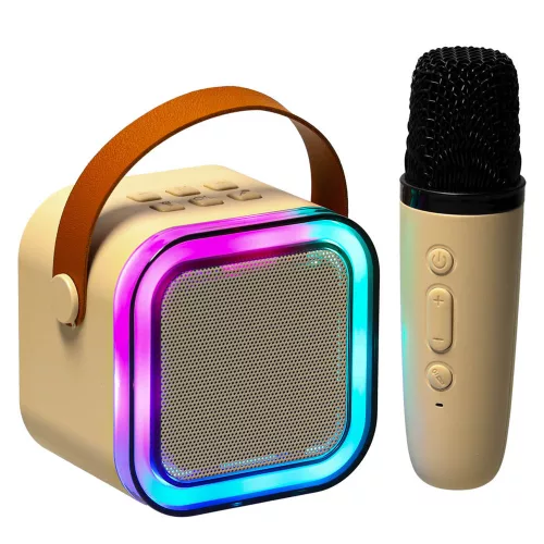 Karaoke szett Bluetooth hangszóró mikrofon USB LED bézs