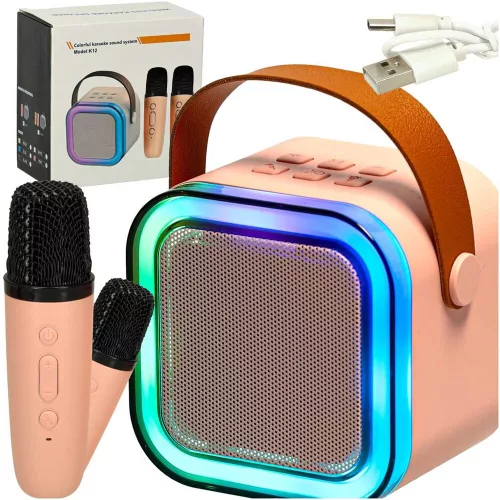 Karaoke set Bluetooth Boxă 2 microfon USB LED 6W roz