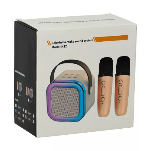 Karaoke set 2 microfonnal + portabil Boxă BLUETOOTH USB LED bej în culori