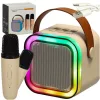 Karaoke set 2 microfonnal + portabil Boxă BLUETOOTH USB LED bej în culori
