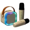 Karaoke set 2 microfonnal + portabil Boxă BLUETOOTH USB LED bej în culori