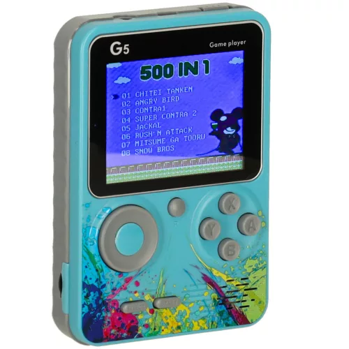 Mini elektronikus retró hordozható játékkonzol 500 játékkal, kék
