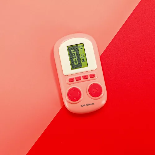 Elektronikus árkádjáték, mini hordozható konzol, zsebméretű, rózsaszín