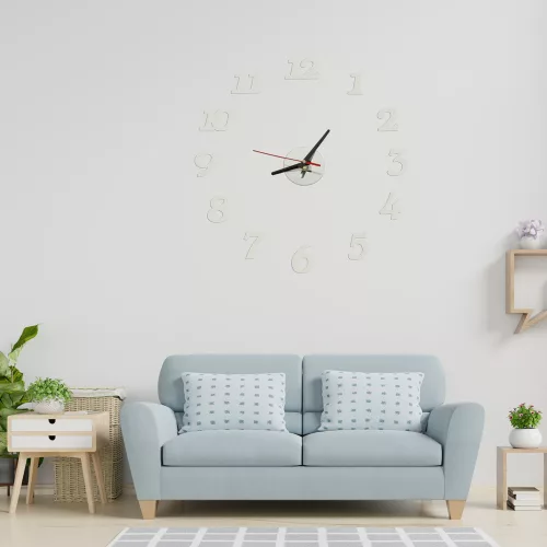 Bricolaj Ceas de perete, autoadeziv, reglabil, modern, argintiu, 12 accesoriu