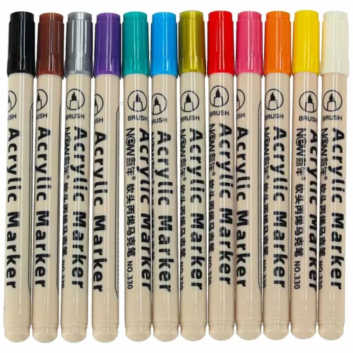 Akril markerek pentru textile, pentru pietre, filctollak, impermeabil markerek, pentru bricolaj 12 buc.