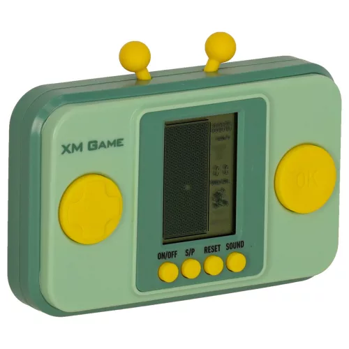 Arcade játék, elektronikus konzol, retró játék, hordozható, kézi, zöld