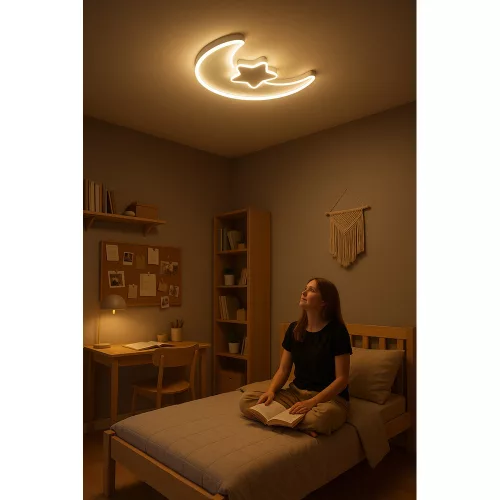 LED mennyezeti lámpa gyerekszobába, szabályozható fényerővel + távirányítóval, holdfehér