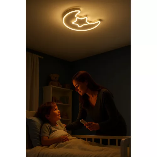 LED mennyezeti lámpa gyerekszobába, szabályozható fényerővel + távirányítóval, holdfehér