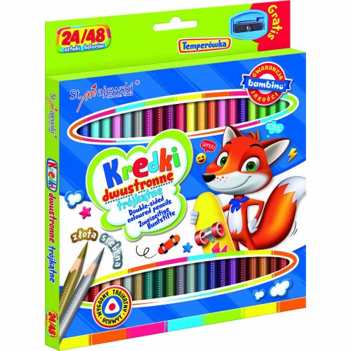 BAMBINO Kétoldalas háromszögletű iskolai ceruza 24/48 szín + hegyező
