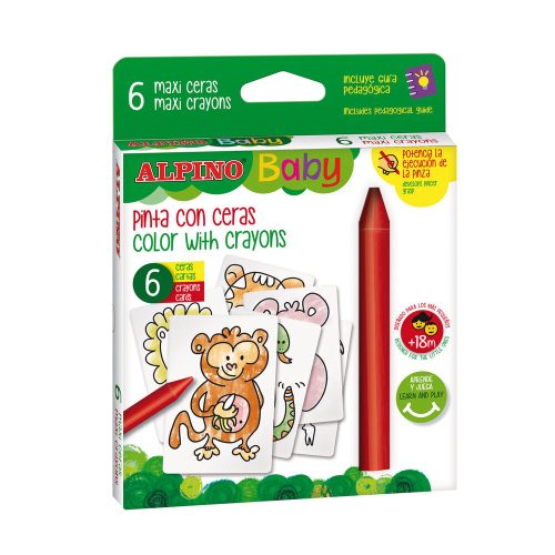 ALPINO BABY Vastag viaszkréták 6 színben + dzsungel kártyák